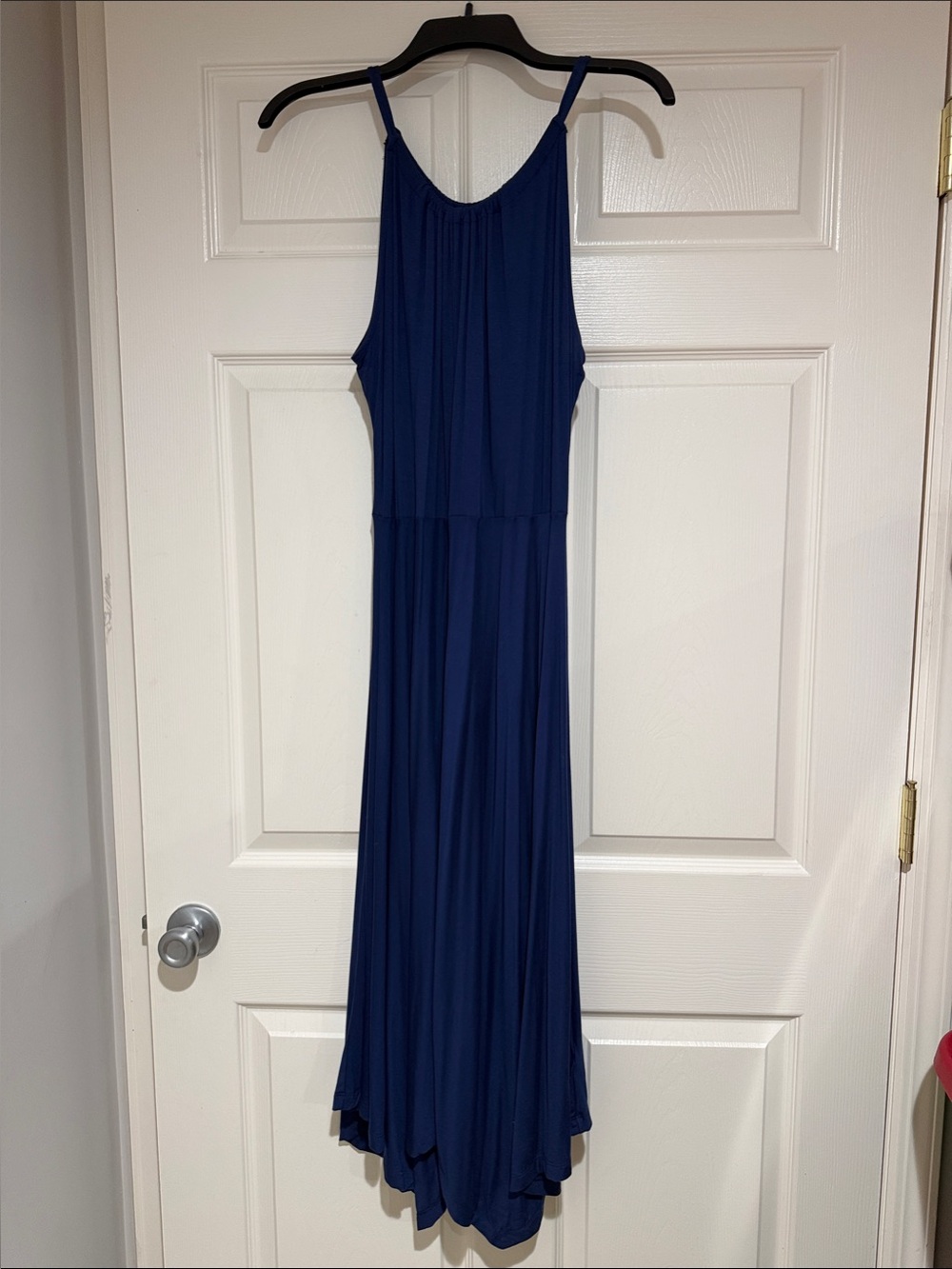 Gap sz L Women's Navy Blue Sleeveless stretchy Maxi Dress sharkbite hem